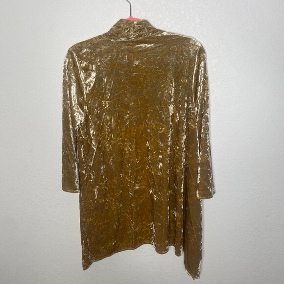 Andrée By Unit Gold Velvet Embroidered Open Cardigan Womens Size S Mustard Yello - Picture 6 of 9